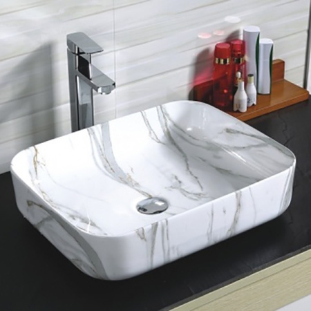 раковина в ванную накладная ceramalux 50 см,190 под камень бело-серая