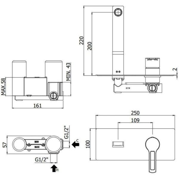 смеситель paffoni ringo rin105bo для раковины, без донного клапана, встраиваемый, с внутренней частью, излив 20 см, белый матовый