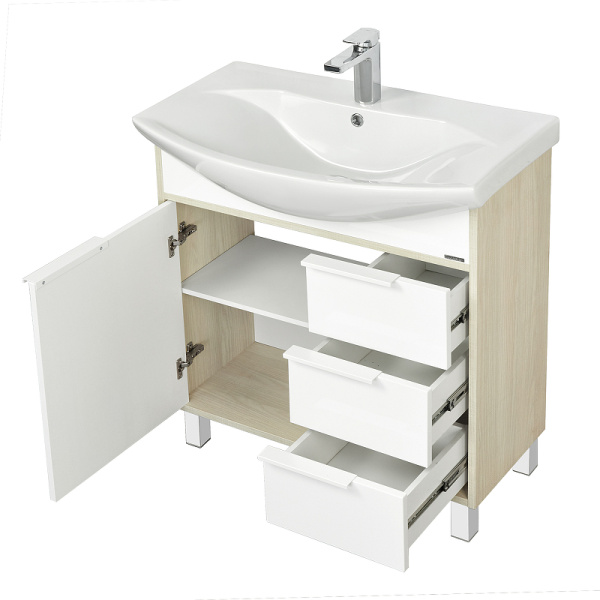 тумба под раковину aquaton рико 80 1a215401rib90 белый ясень фабрик