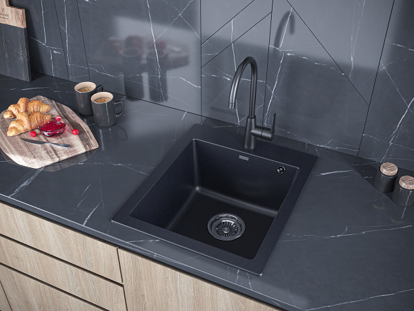 кухонная мойка 460 мм paulmark kante 45 pm104651-blm, it-granit, цвет черный металлик.