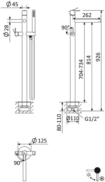 смеситель для ванны cezares leaf leaf-vdp-01 хром