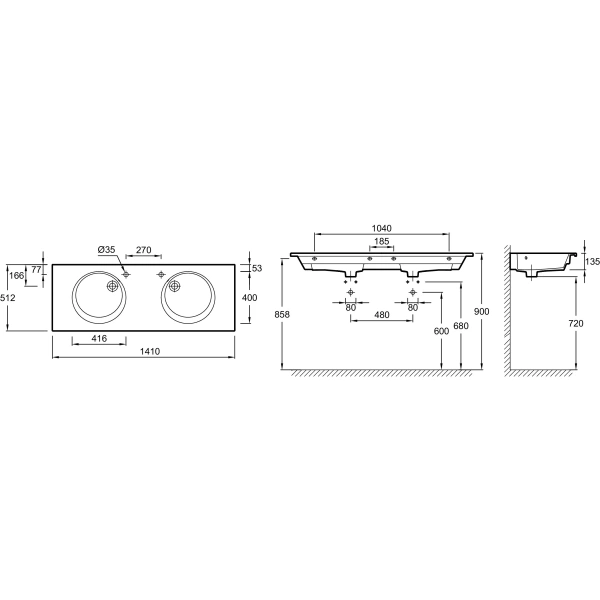 раковина jacob delafon odeon rive gauche 141 exas112-z-00 двойная, белая