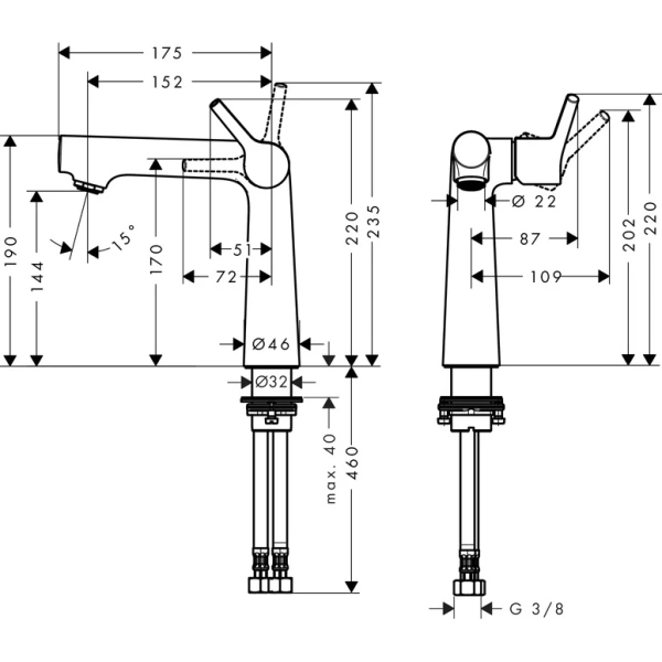 смеситель для раковины 140 без донного клапана hansgrohe talis s 72114000
