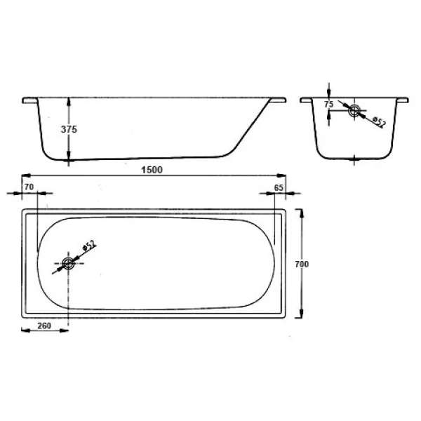 ванна стальная blb europa b50esls 150x70 см, белый