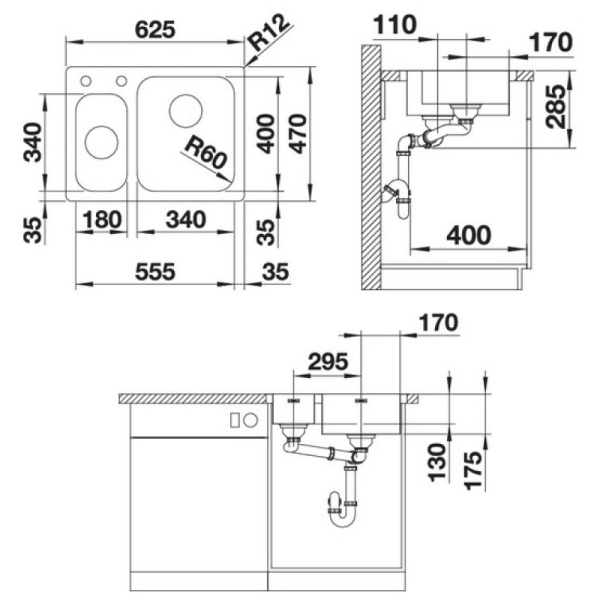 кухонная мойка blanco supra 340/180-if/a полированная сталь 523367