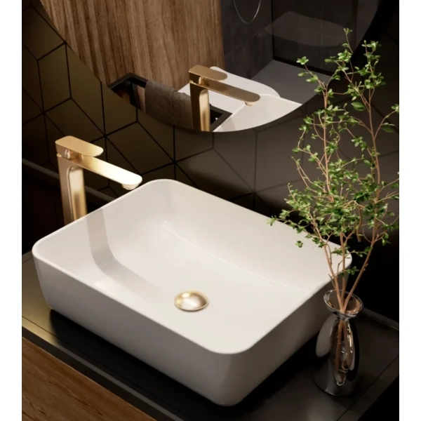 смеситель для раковины aquame monza aqm6314bg без донного клапана, золотой матовый