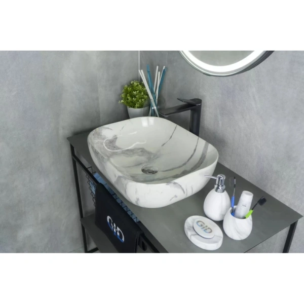 раковина в ванную накладная ceramalux 50 см,k397g125 под камень бело-серая