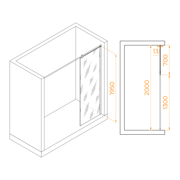 душевая перегородка rgw walk in wa-034 70 351003407-11 профиль хром, стекло прозрачное