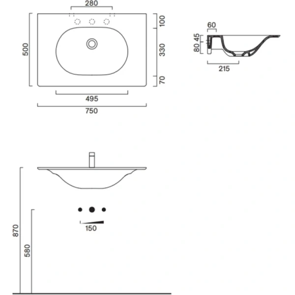 раковина catalano sfera 0520760001 75x50 см, накладная, подвесная, белый глянец