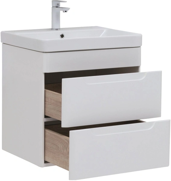 тумба под раковину aquanet софия 60 белый глянец, 2 ящика, 00288905