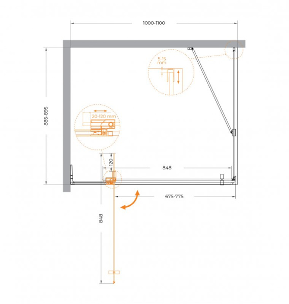 душевой уголок 80-90x99,5 см см cezares slider-ah-1-100-80/90-grigio-cr графитовое