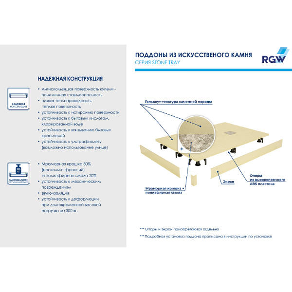 душевой поддон из искусственного камня rgw stone tray st-be 120×70 16152712-03 бежевый