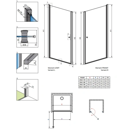 душевая дверь radaway eos dwj i 100 left 137923-01-01l прозрачное
