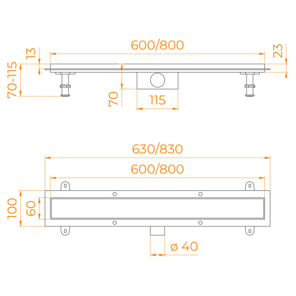 душевой лоток rgw sdr-34-80 64213480-01 с решеткой хром / под плитку