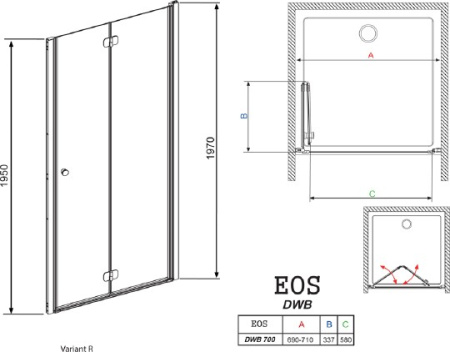 дверь для душевой кабины в нишу radaway eos dwb 70 прозрачное стекло r