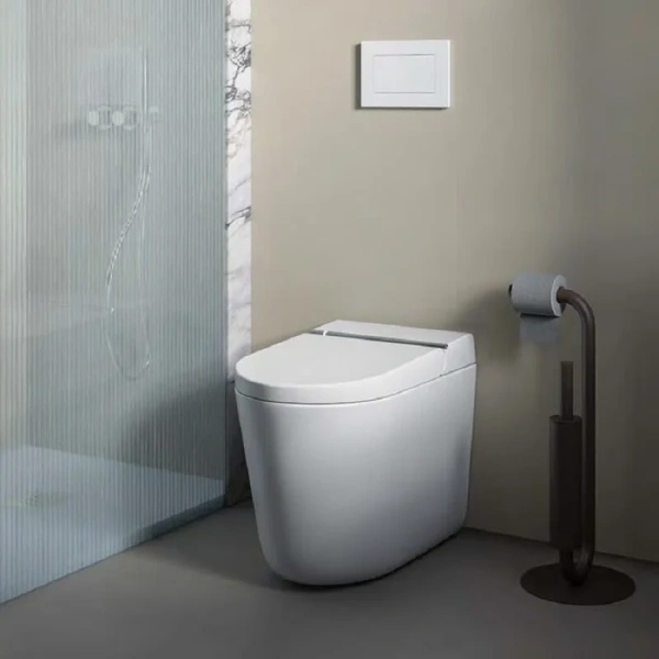 электронный приставной унитаз artceram hype khyv002 05 00, напольный, безободковый, с функцией биде, с soft-close, белый матовый