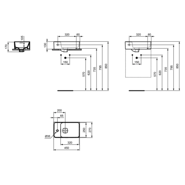 раковина подвесная ideal standard strada ii 45 см (t299501)